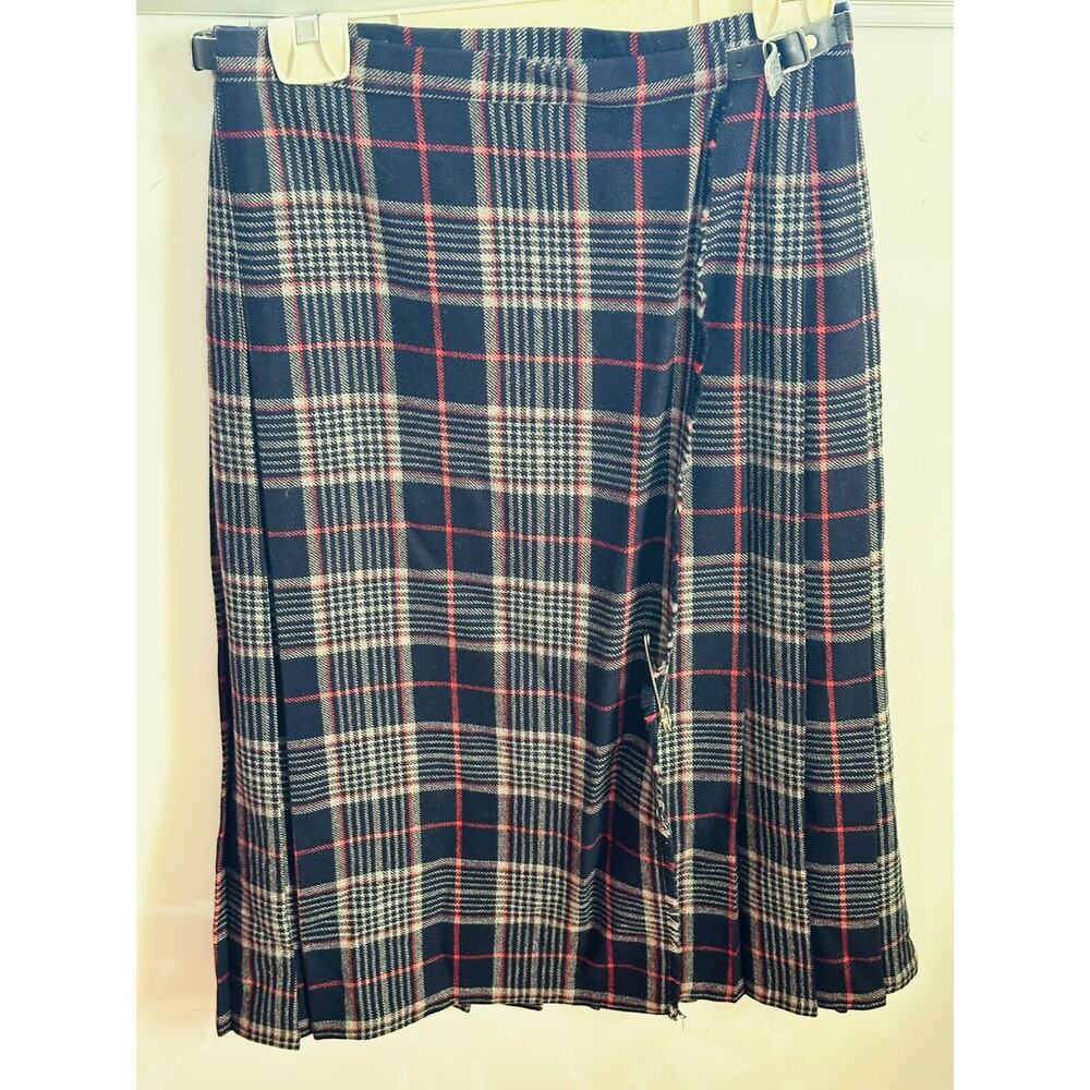 Pure New Wool Kilt Skirt Women's 12 Tartan Knitwear Plaid VTG United Kingdom